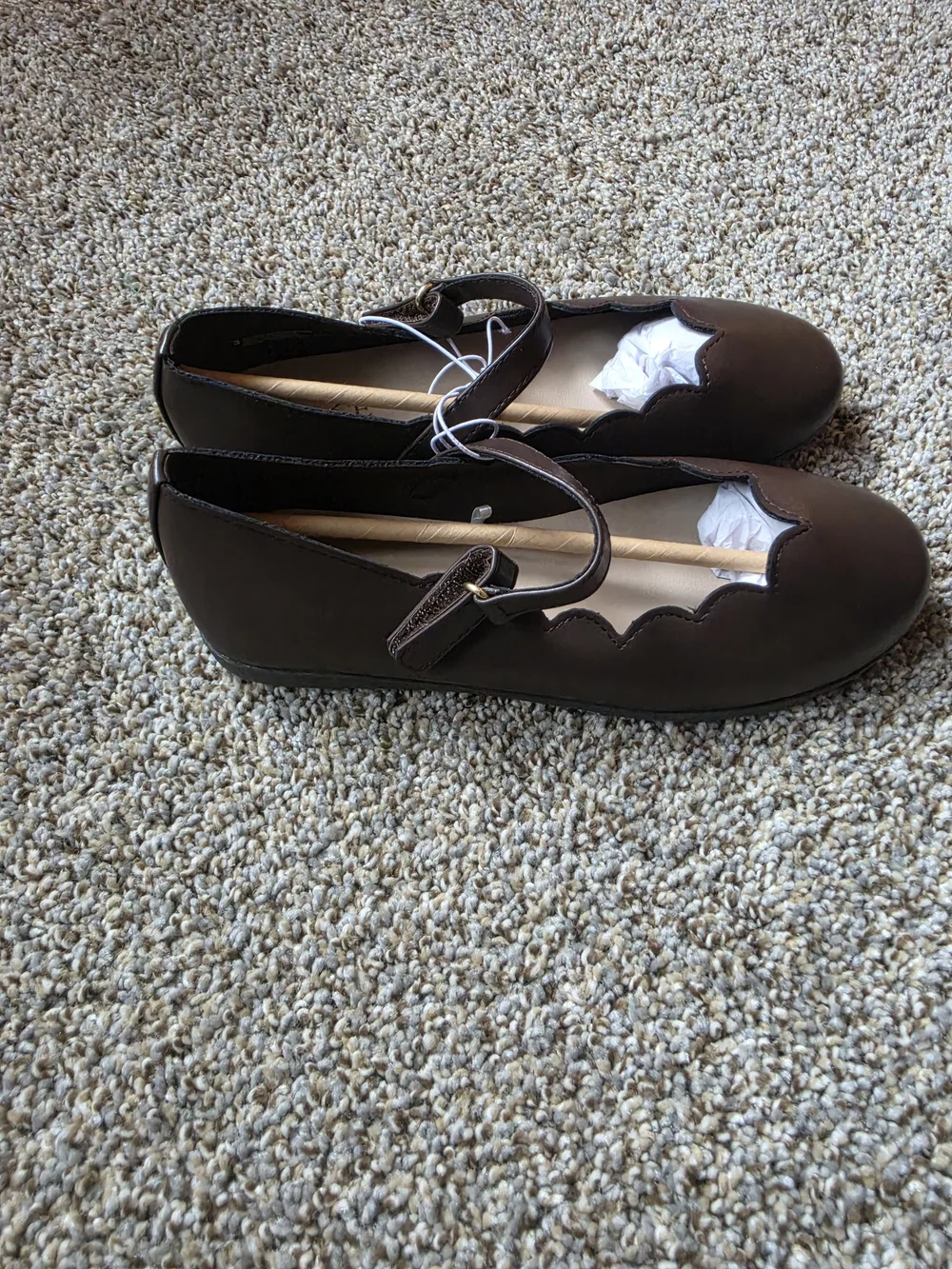 Place Girls' Dark Brown Scalloped Mary Jane Shoes